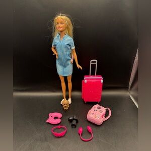 Barbie Doll Toy Travel Set with Puppy Luggage & Backpack Phone Pillow Shoes
